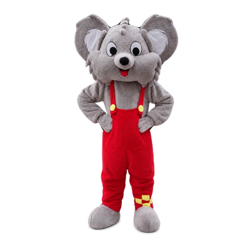 Smiling Grey Mouse With Red Pants Mascot Costume