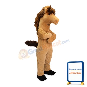 Standing Crossed Hands Brown Horse Mascot Costume