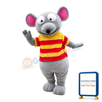 Big Eyes Mouse With Striped Shirt Mascot Costume