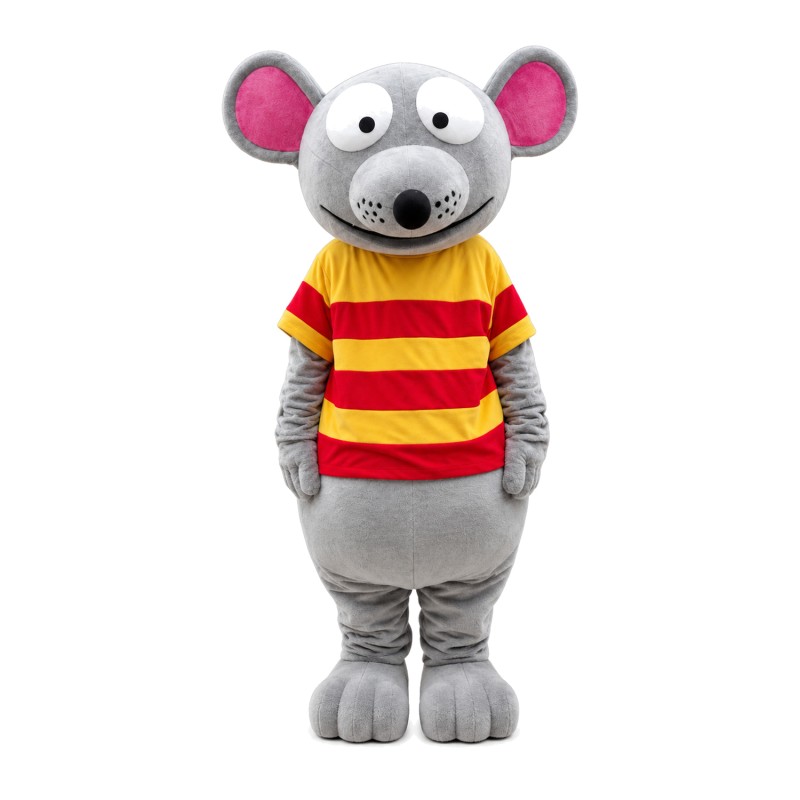 Big Eyes Mouse With Striped Shirt Mascot Costume