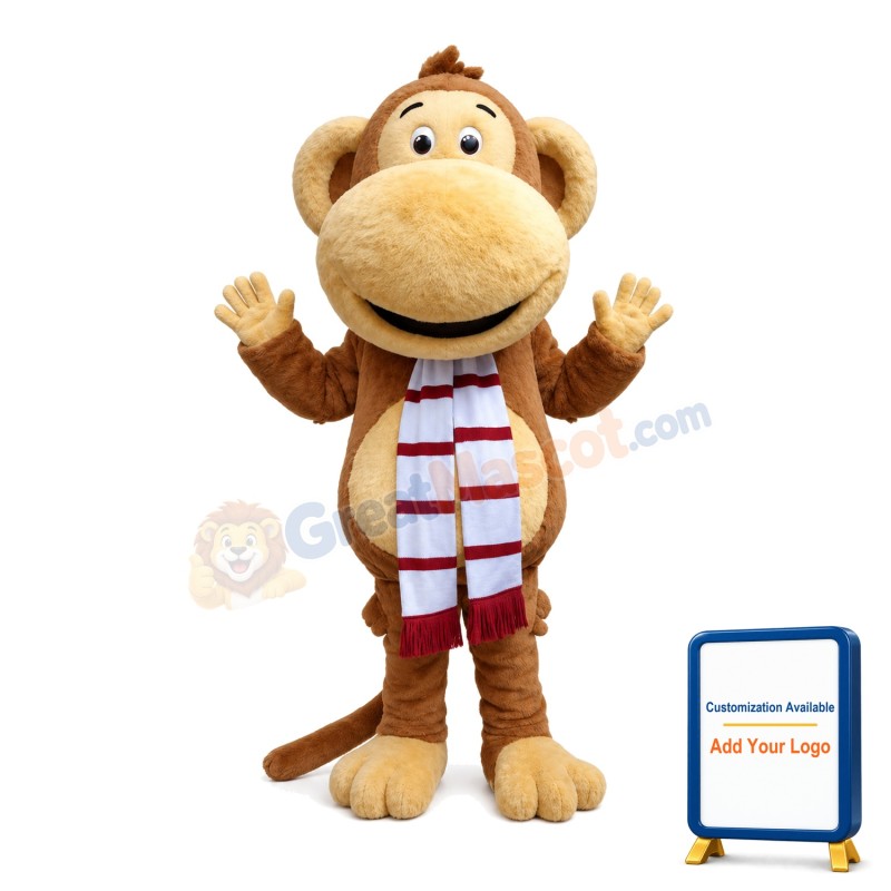 Funny Big Mouth Monkey With Scarf Mascot Costume
