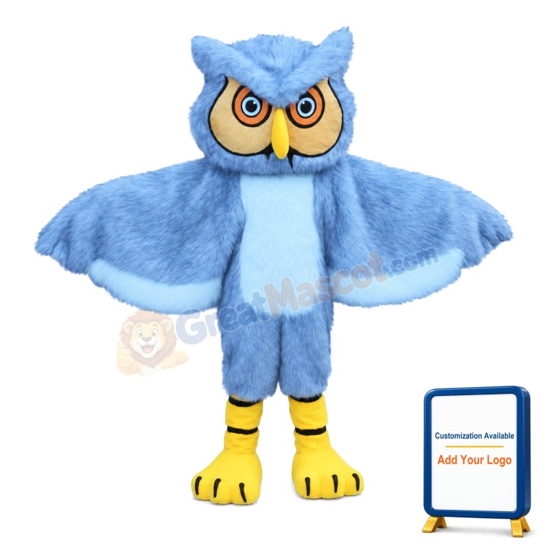 Plush Long Fur Sky Blue Owl Mascot Costume