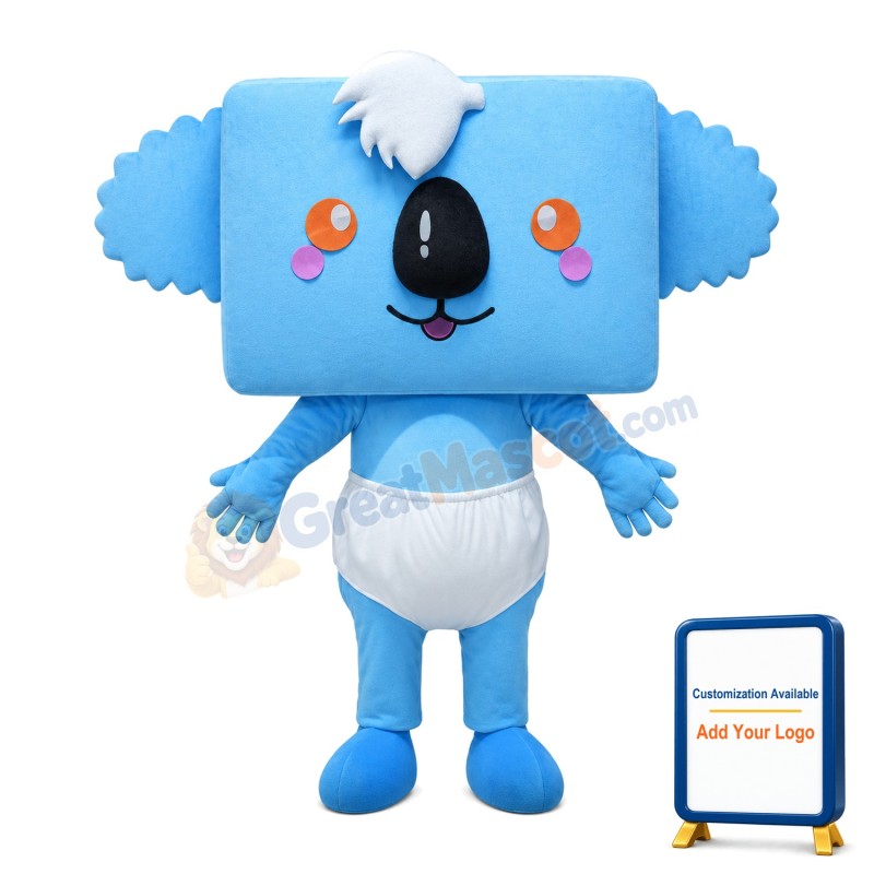 Square Head Blue Koala With Diapers Mascot Costume
