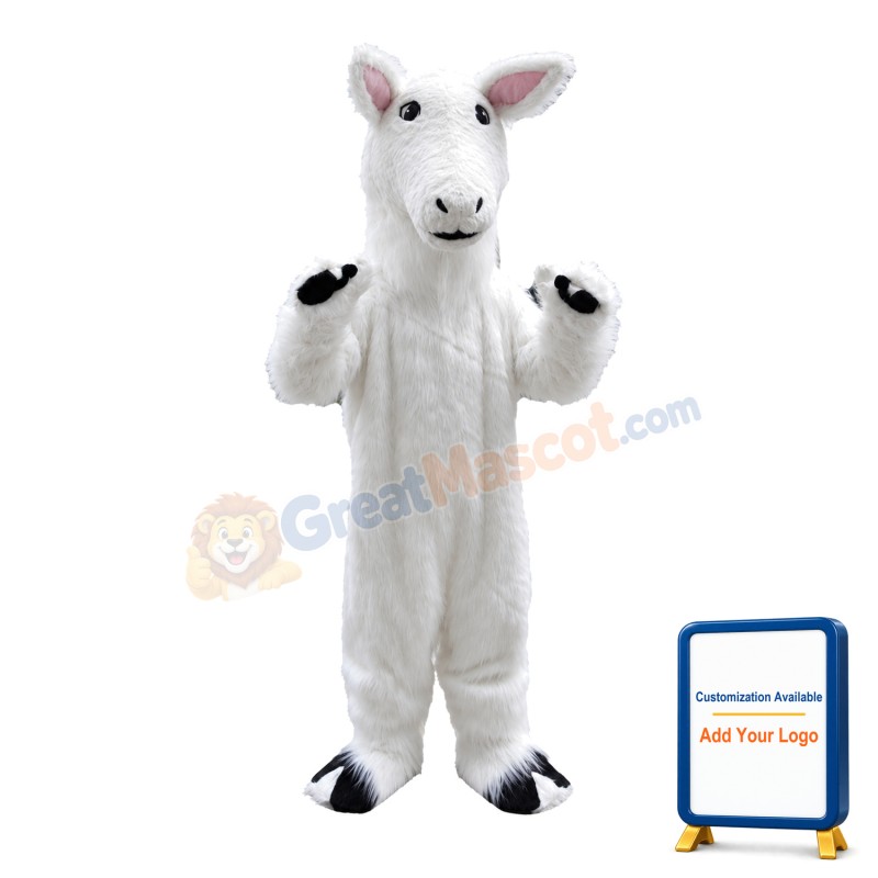 Standing Long Fur White Goat Mascot Costume