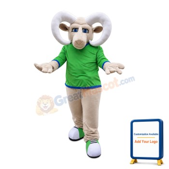 Khaki Ram With Green Top Mascot Costume Full Body Outfit