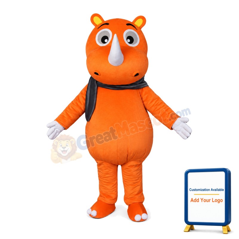 New Kind Little Orange Rhino With Grey Scarf Mascot Costume