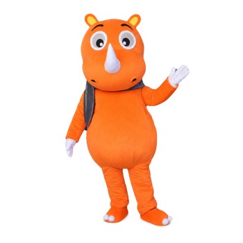 New Kind Little Orange Rhino With Grey Scarf Mascot Costume
