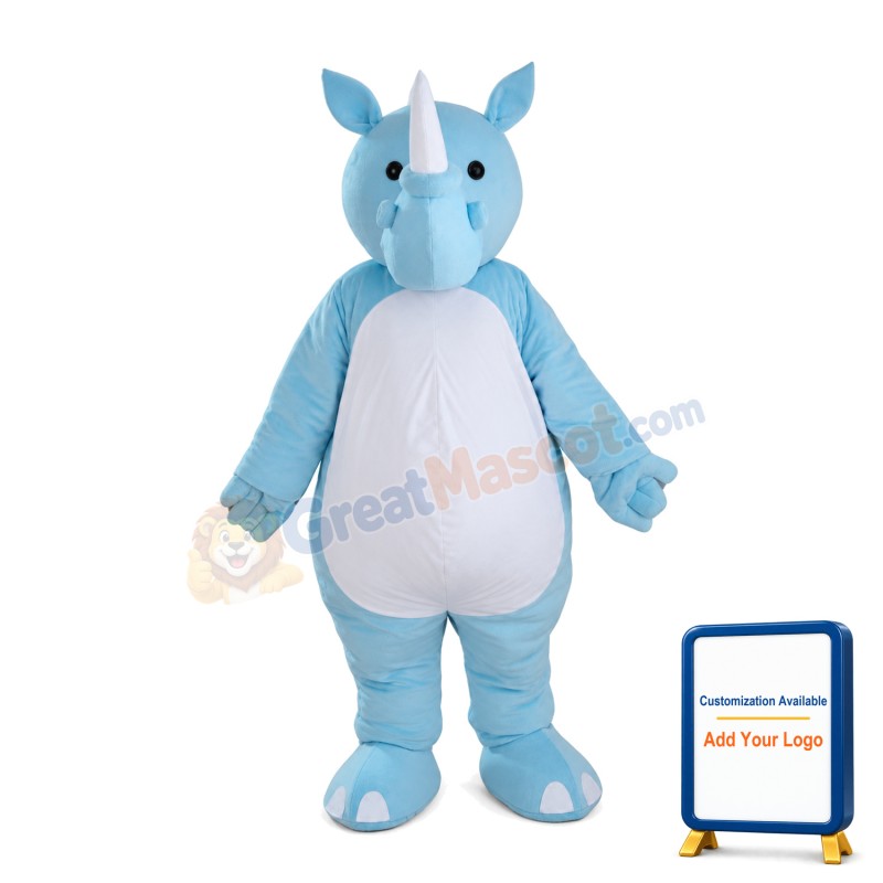 Customized Fashion Design Light Blue Rhino Mascot Costume