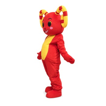 Happy Smiling Red & Yellow Sheep With Curved Claws Mascot Costume