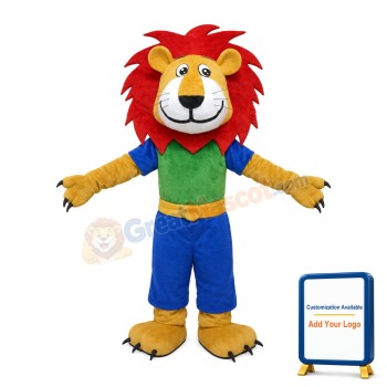 Happy Lion With Reddish Brown Mane Mascot Costume