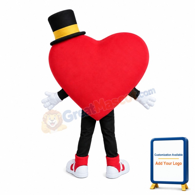 Funny Red Heart With Yellow Tie And Hat Mascot Costume