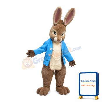 New Lovely Grey Rabbit With Blue Coat Mascot Costume
