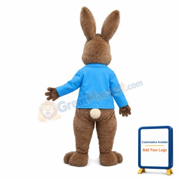 New Lovely Grey Rabbit With Blue Coat Mascot Costume