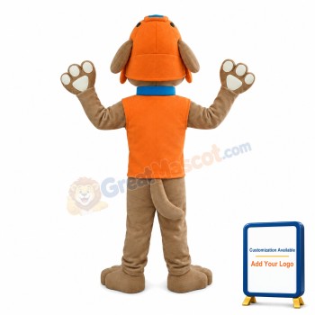 Adult Size Excited Grey Dog With Orange Top Mascot Costume
