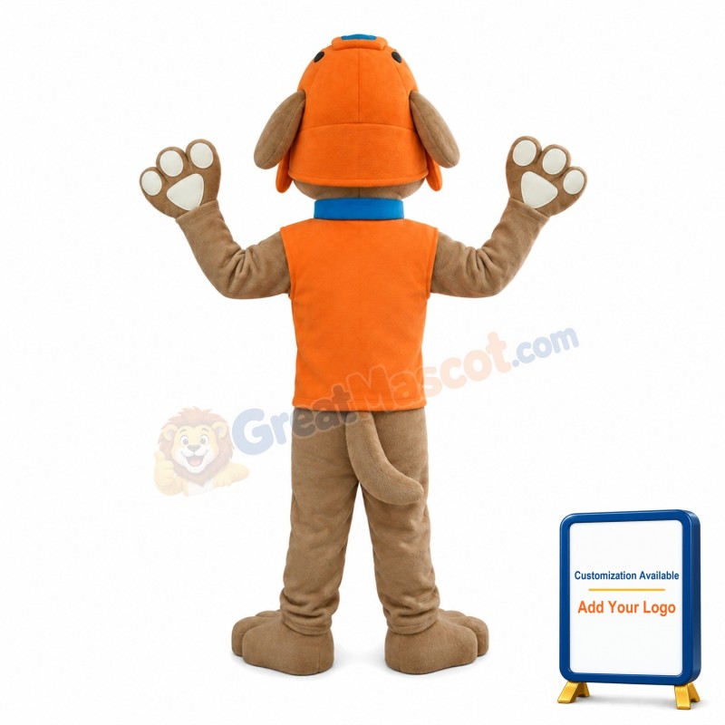 Adult Size Excited Grey Dog With Orange Top Mascot Costume