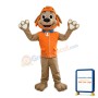 Adult Size Excited Grey Dog With Orange Top Mascot Costume