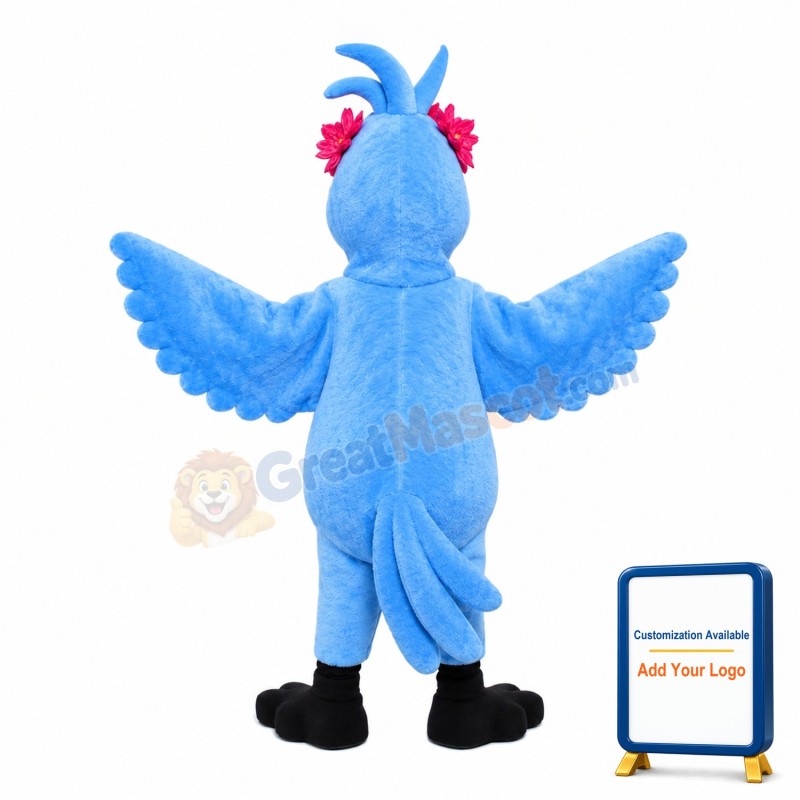 Adult Blue Bird With Pink Flower Mascot Costume