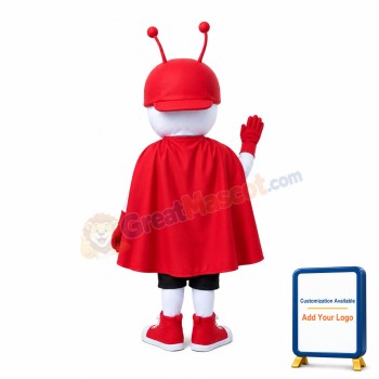 Hardworking Ant With Red Cloak And Helmet Mascot Costume