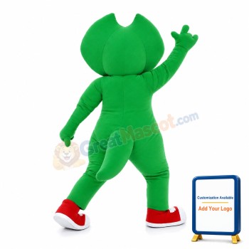 Walking Green Dinosaur In Red Shoes Mascot Costume
