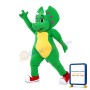 Walking Green Dinosaur In Red Shoes Mascot Costume