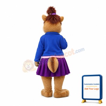 Fashion Design Squirrel Girl With Purple Glasses Mascot Costume