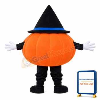 Smiling Pumpkin With Triangle Hat Mascot Costume