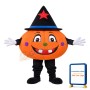 Smiling Pumpkin With Triangle Hat Mascot Costume