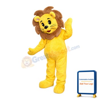 Fancy Little Yellow Lion With Brown Mane Mascot Costume