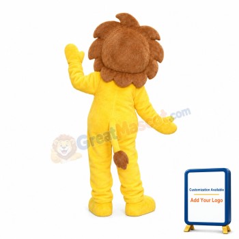 Fancy Little Yellow Lion With Brown Mane Mascot Costume