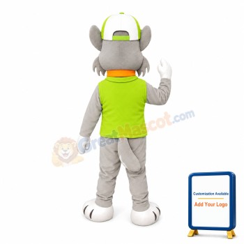 Honest Grey Dog With Green Top Mascot Costume