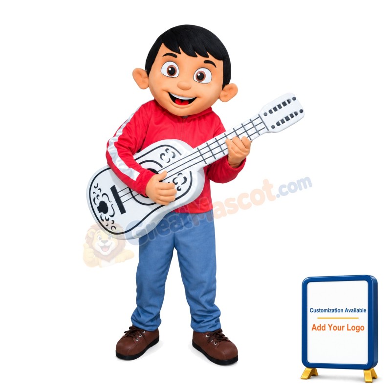 Charming Little Boy Playing Guitar Mascot Costume
