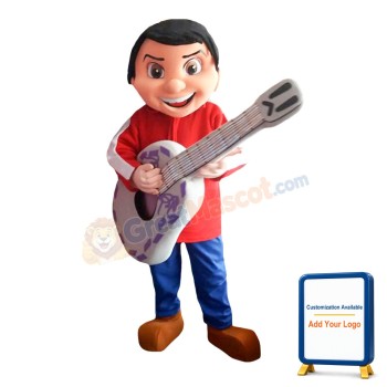 Excited Playing Guitar Boy With Set Mascot Costume