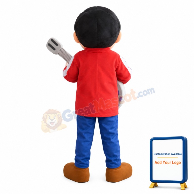 Excited Playing Guitar Boy With Set Mascot Costume