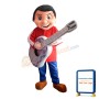Excited Playing Guitar Boy With Set Mascot Costume
