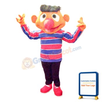 Lively Big Nose Boy With Striped Shirt Mascot Costume