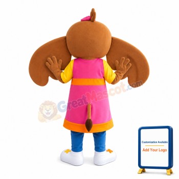 Cute Brown Elephant With Pink Apron Mascot Costume