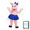 Dancing Pig With Blue Sequined Skirt And Bow Mascot Costume