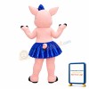 Dancing Pig With Blue Sequined Skirt And Bow Mascot Costume