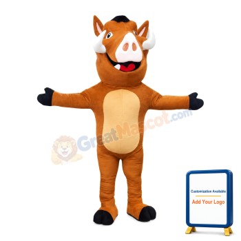 Brown Wild Pig With Fangs Mascot Costume