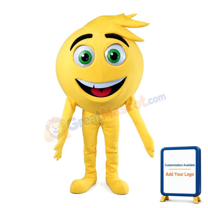 Round Yellow Ball With Green Eyes Mascot Costume