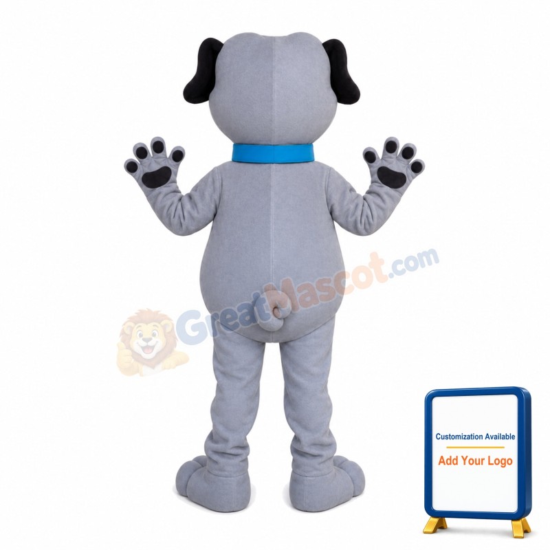 Clever Grey Dog Wearing Collar Mascot Costume