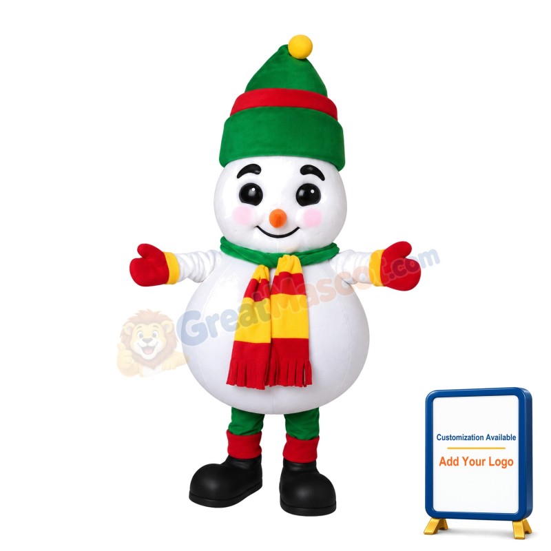 Super Cute Snowman With Christmas Hat Mascot Costume