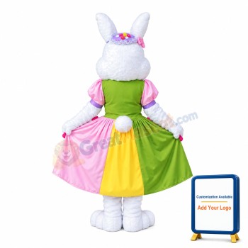 Beautiful White Rabbit With Colorful Dress Mascot Costume