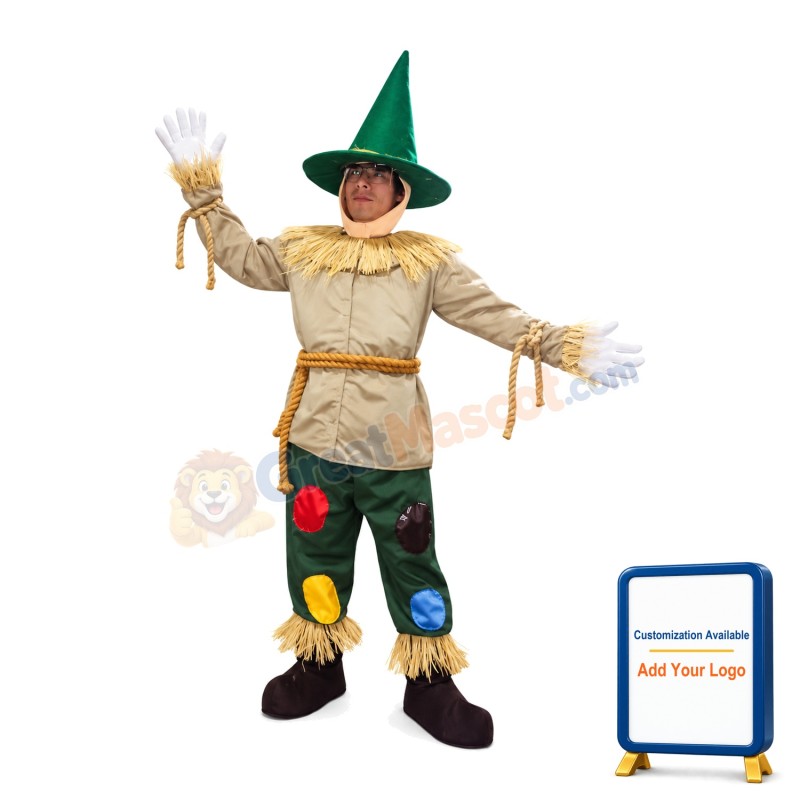 Scarecrow With Green Conical Hat Mascot Costume