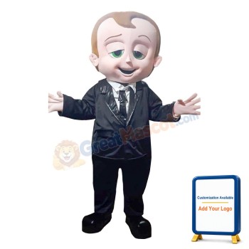 Big Head Little Boy In Suit Mascot Costume