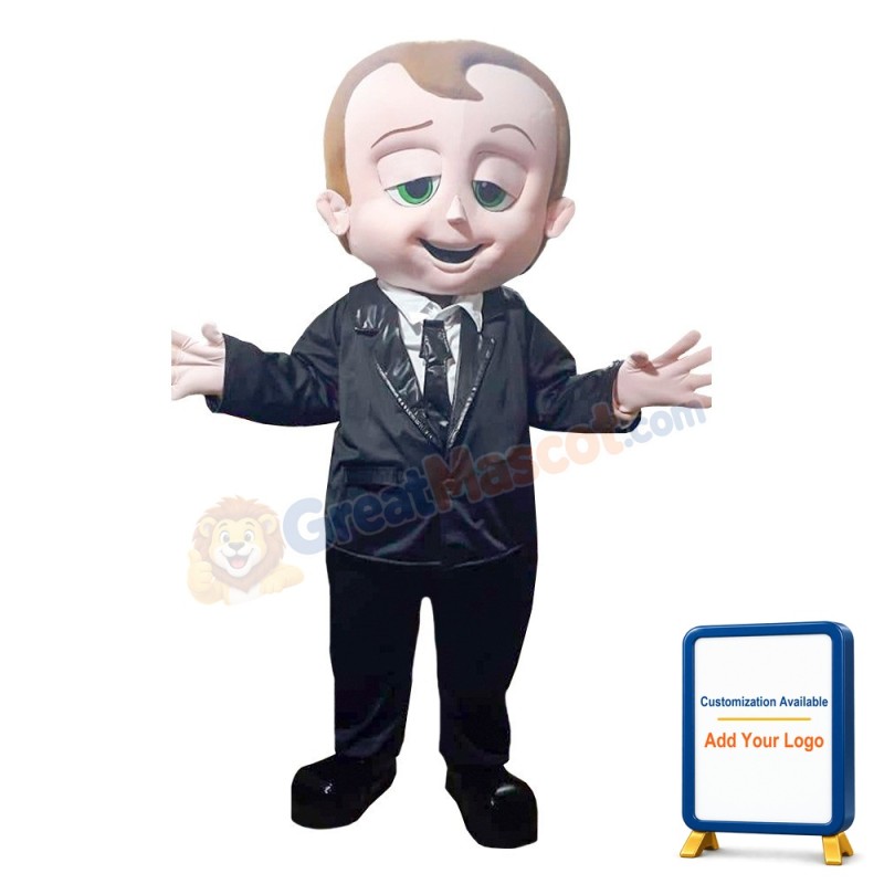 Big Head Little Boy In Suit Mascot Costume