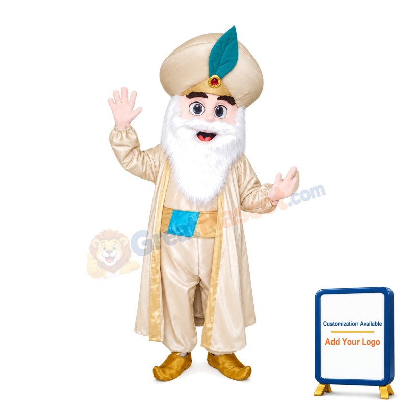Bearded Old Arab King With Coat Mascot Costume