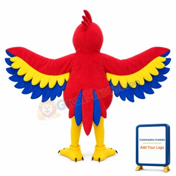 Big Red Bird With Blue & Yellow Wings Mascot Costume