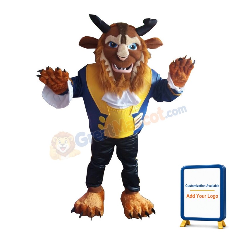Blue Eyes Brown Bull In Overcoat Mascot Costume