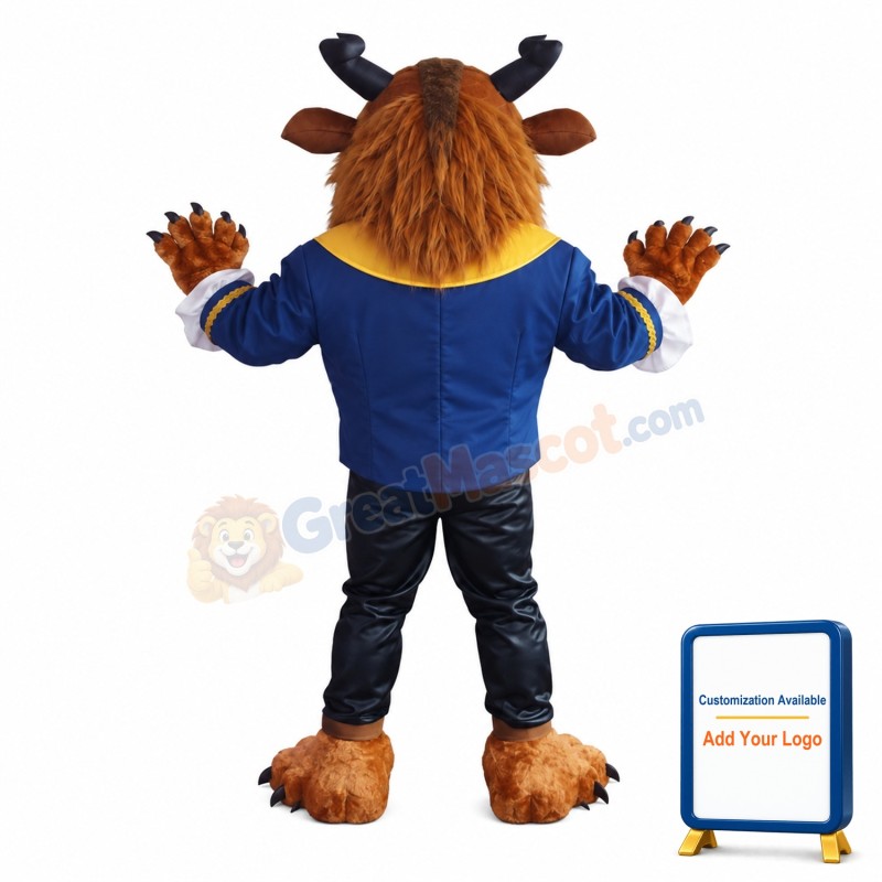 Blue Eyes Brown Bull In Overcoat Mascot Costume